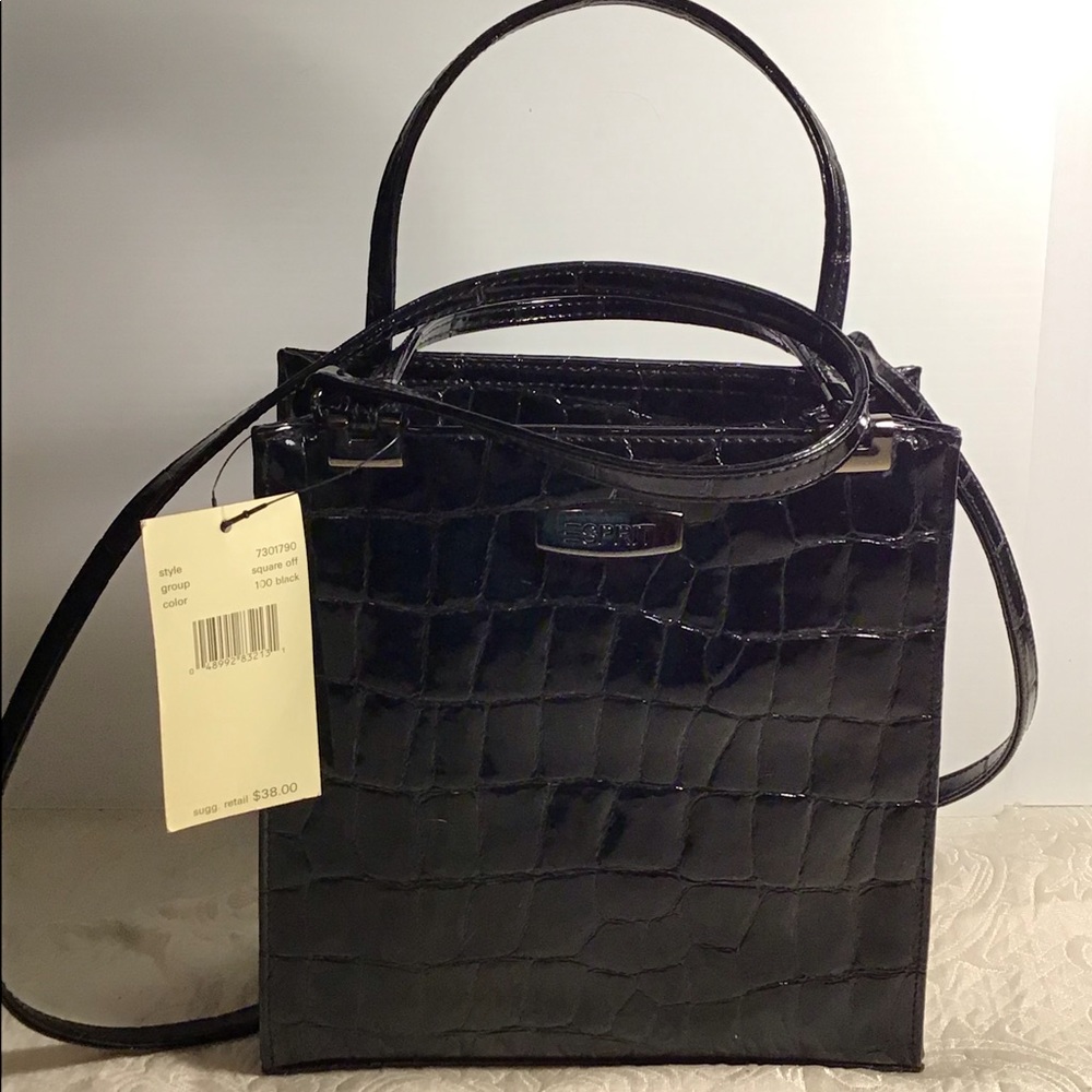 ESPRIT Black Crocodile Handbag NWT